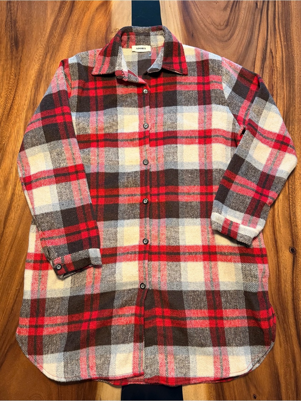 Dressed in LALA Red & Brown Plaid Button-Up Shacket